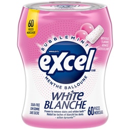 Gomme sans sucre Excel White Menthe balloune, bouteille, 60 morceaux image