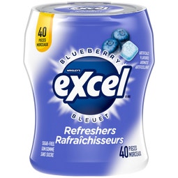 Gomme sans sucre Rafraîchisseurs EXCEL, saveur de bleuet, bouteille, 40 morceaux image