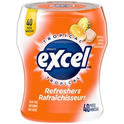 Gomme sans sucre Rafraîchisseurs EXCEL, saveur tropicale, bouteille, 40 morceaux image