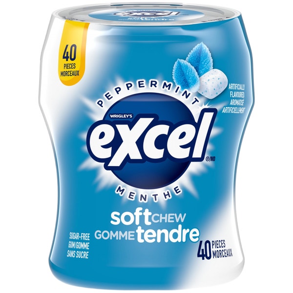 Excel Soft Chew Peppermint Sugarfree Gum Bottle, 40 Pieces