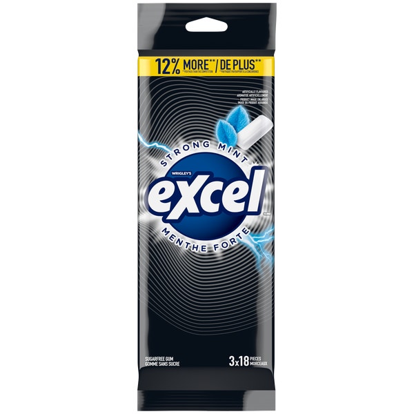 Excel Strong Mint Sugarfree Gum Multipack, 18 Pieces (Pack of 3)
