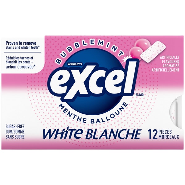 Excel White Bubblemint Sugarfree Gum, 12 Pieces