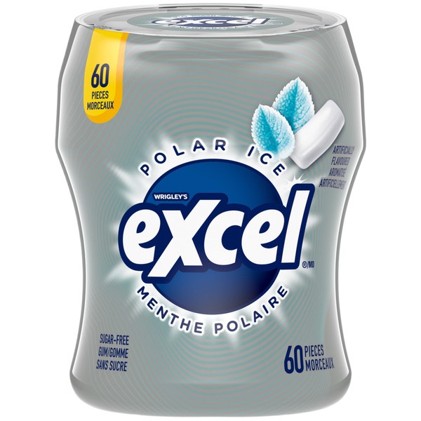 Gomme sans sucre Excel Menthe polaire, bouteille, 60 morceaux