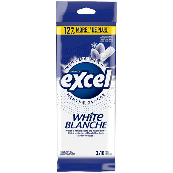 Gomme sans sucre Excel White Menthe glacée, emb. multiple, 18 morceaux (paquet de 3)