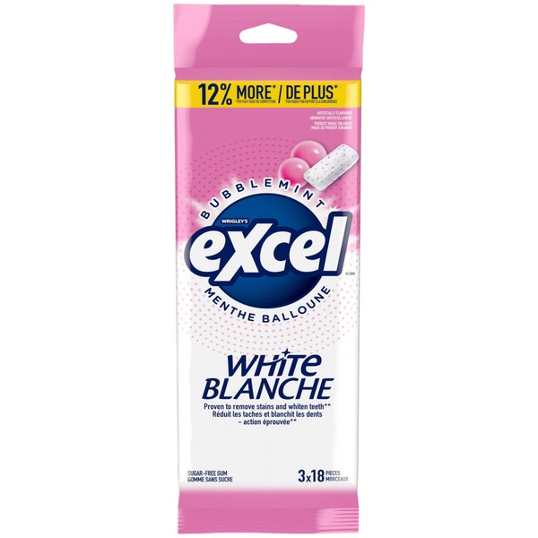 Excel White Bubblemint Sugarfree Gum Multipack, 18 Pieces (Pack of 3)