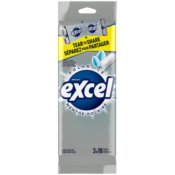 Excel Polar Ice Sugarfree Gum Multipack, 18 Pieces (Pack of 3)