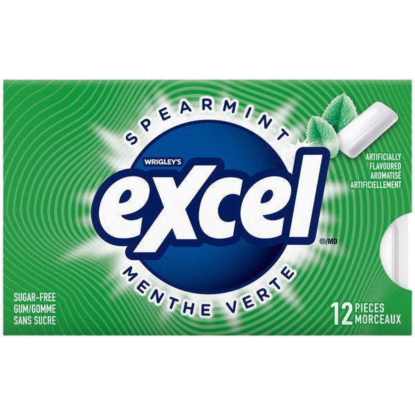 Excel Spearmint Sugarfree Gum, 12 Pieces