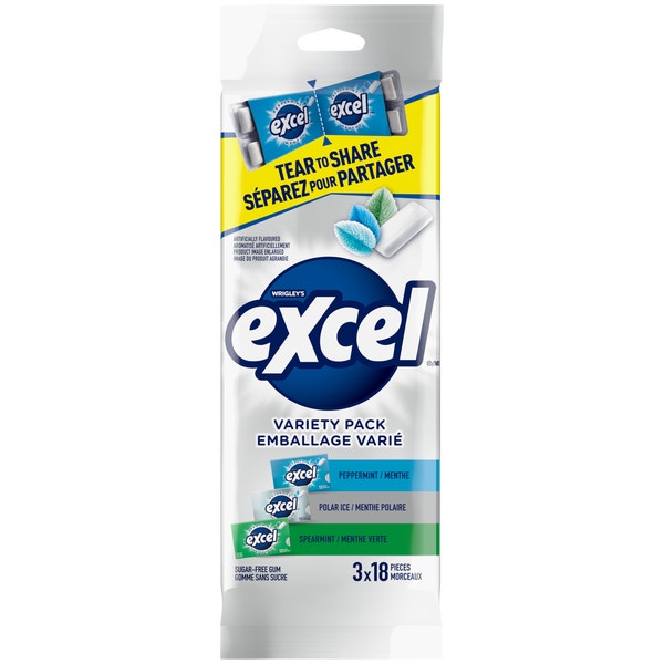 EXCEL, Variety Mint Sugar Free Gum Multipack, 18 Pieces (Pack of 3)