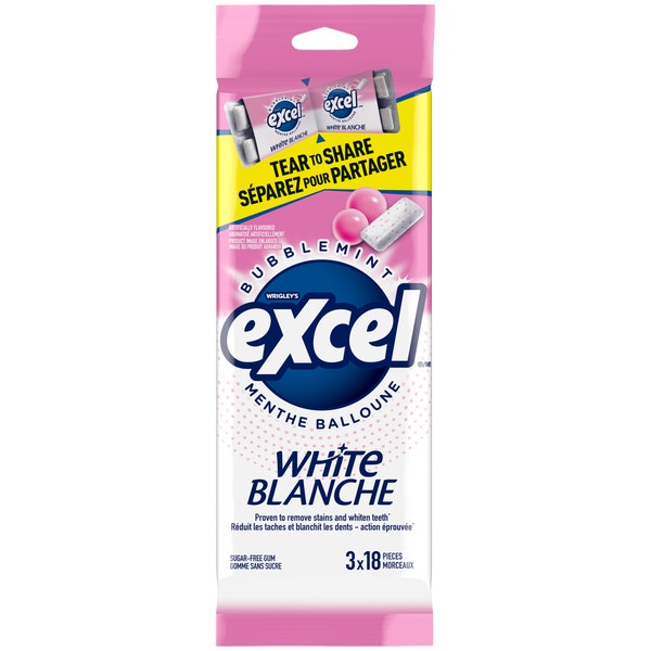 Excel White Bubblemint Sugarfree Gum Multipack, 18 Pieces (Pack of 3)