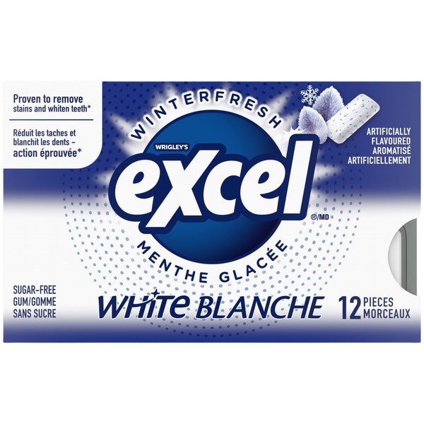 Gomme sans sucre Excel White Menthe glacée, 12 morceaux