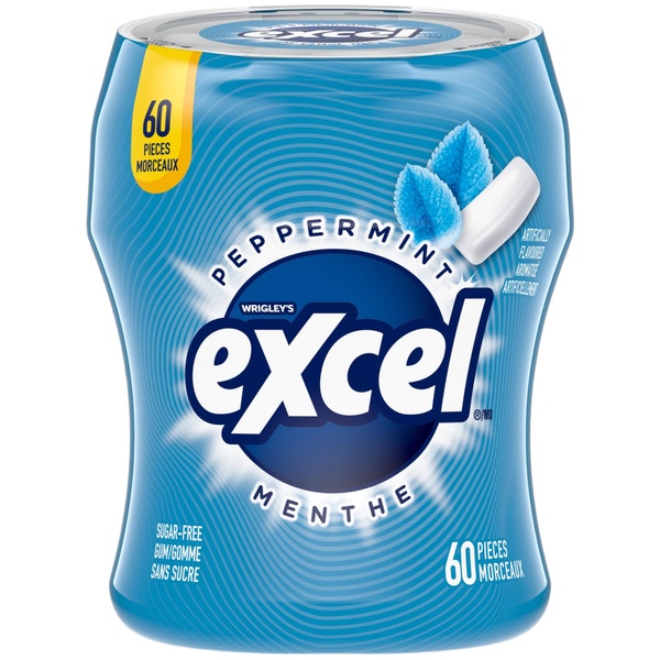 Gomme sans sucre Excel Menthe poivrée, bouteille, 60 morceaux