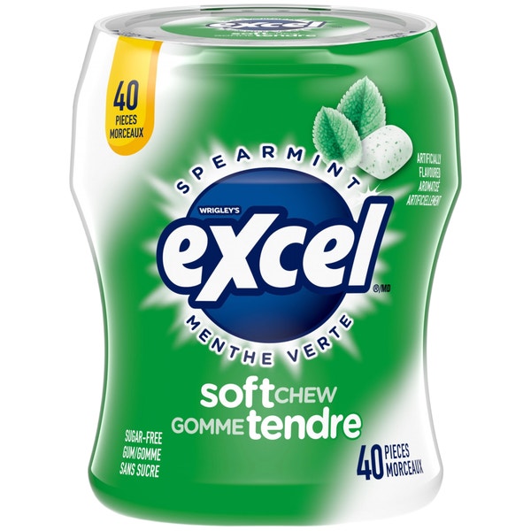 Excel Soft Chew Spearmint Sugarfree Gum Bottle, 40 Pieces
