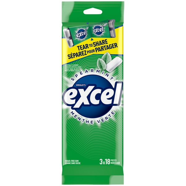 Excel Spearmint Sugarfree Gum Multipack, 18 Pieces (Pack of 3)