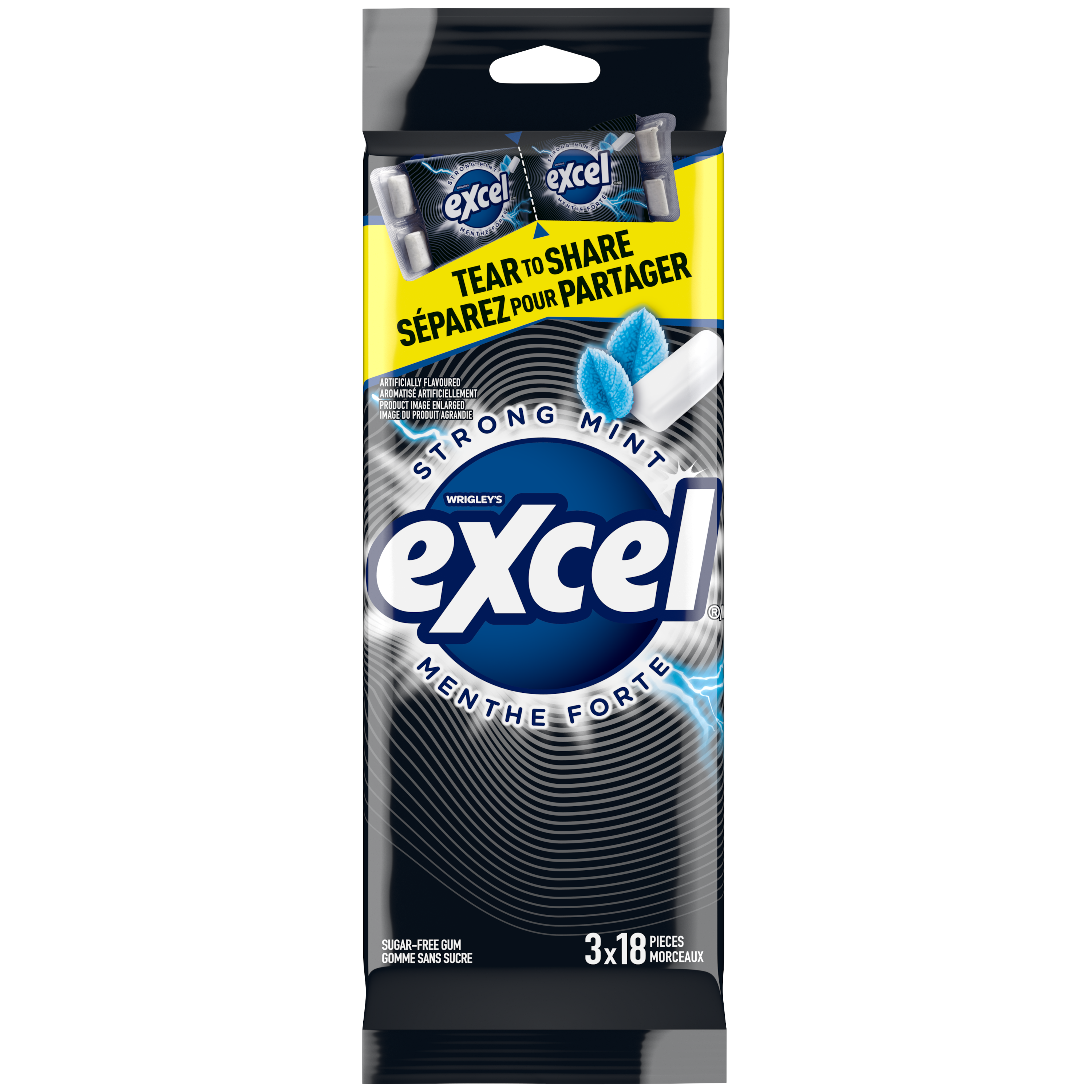 Excel Strong Mint Sugarfree Gum Multipack, 18 Pieces (Pack of 3)