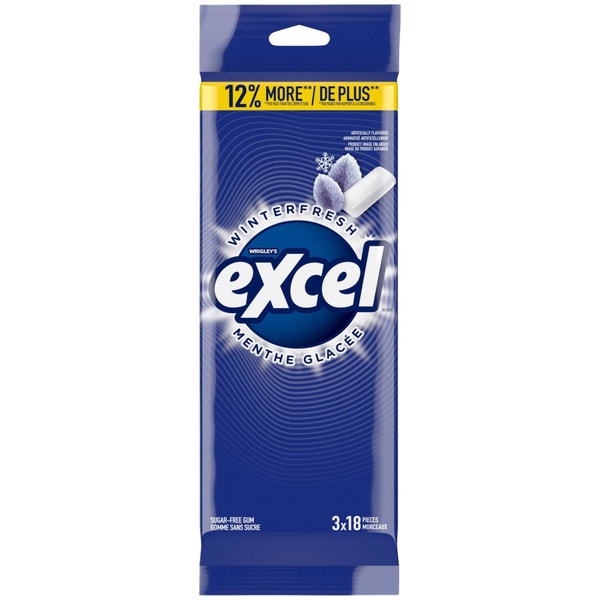 Gomme sans sucre Excel Menthe glacée, emb. multiple, 18 morceaux (paquet de 3)