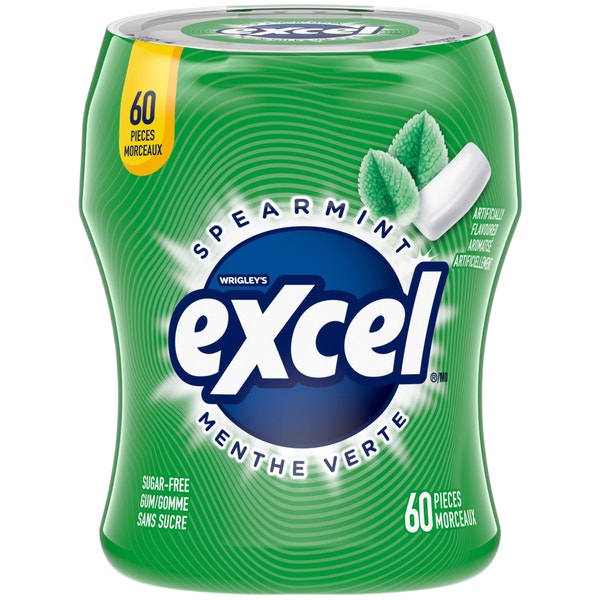 Excel Spearmint Sugarfree Gum Bottle, 60 Pieces