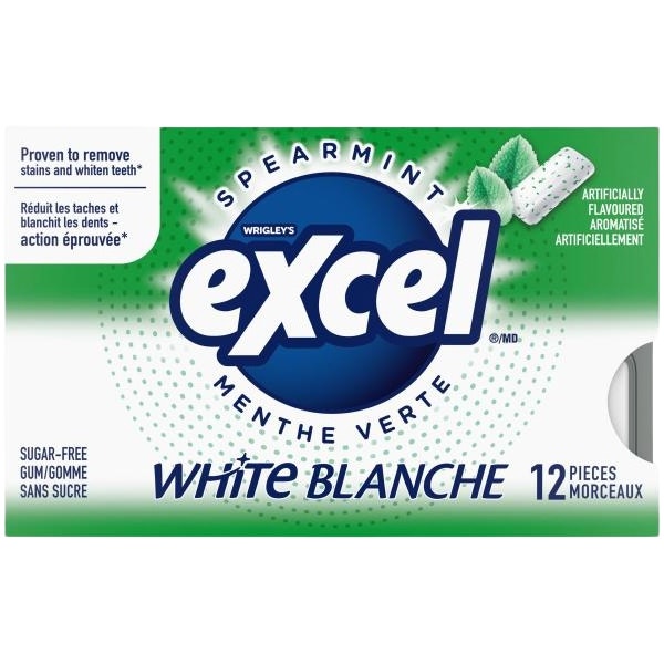 Excel White Spearmint Sugarfree Gum, 12 Pieces