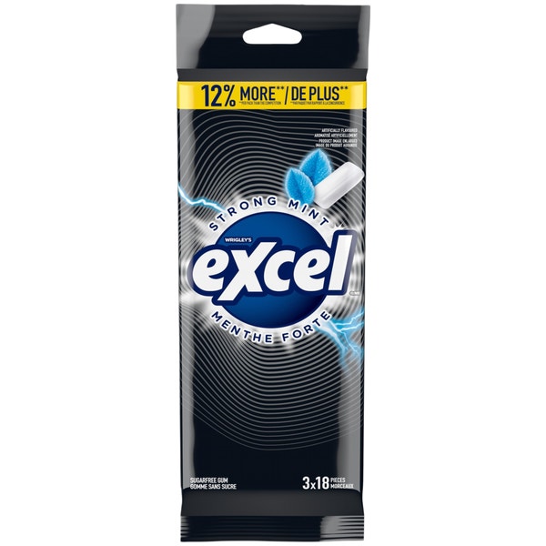 Excel Strong Mint Sugarfree Gum Multipack, 18 Pieces (Pack of 3)