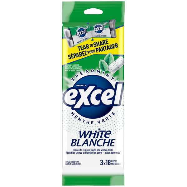 Gomme sans sucre Excel White Menthe verte, emb. multiple, 18 morceaux (paquet de 3)