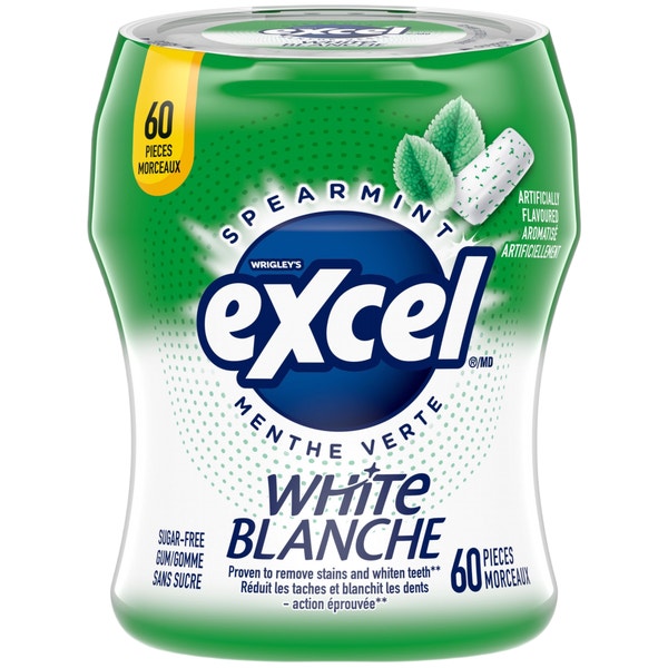 Gomme sans sucre Excel White Menthe verte, bouteille, 60 morceaux